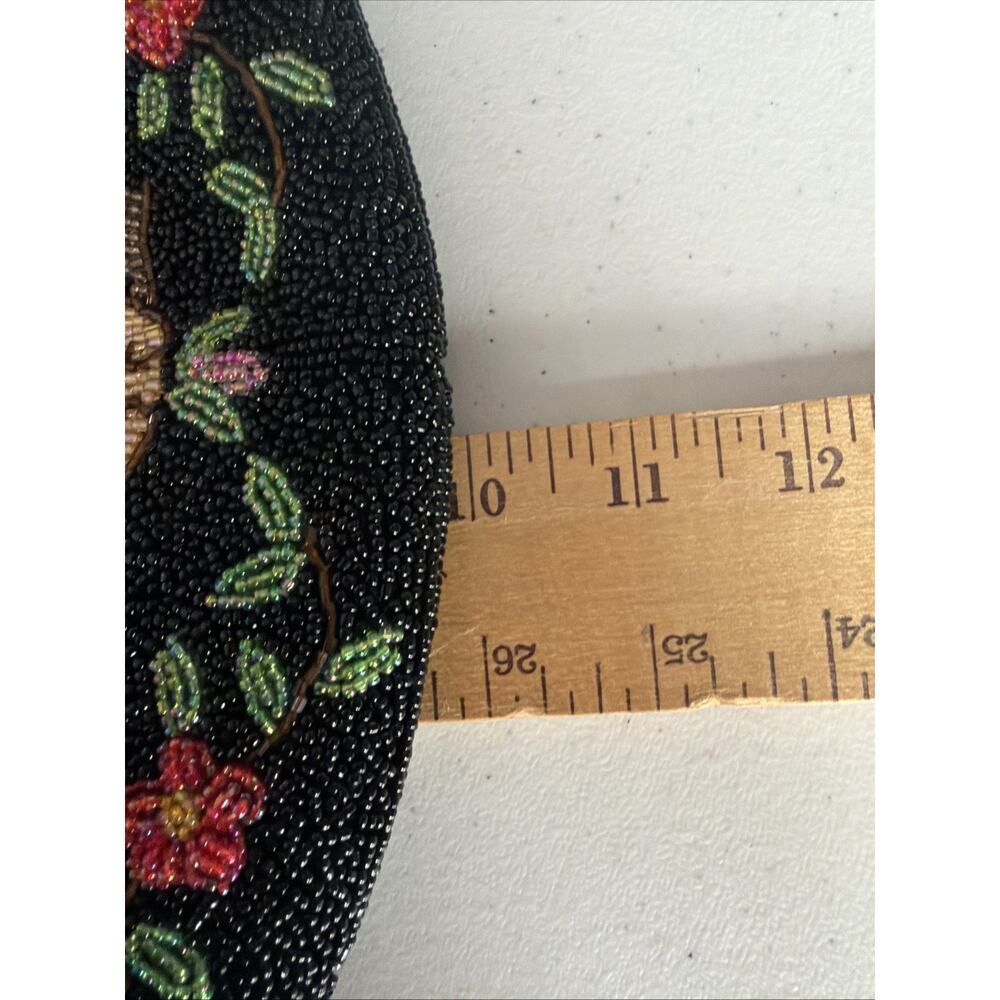 Vintage Hand Beaded Purse Black Colorful Roses Bag 1950 1960 flapper party - Picture 14 of 16